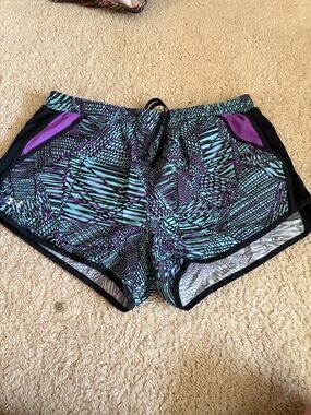 Under Armour Aqua & Purple Geometric Athletic Shorts
